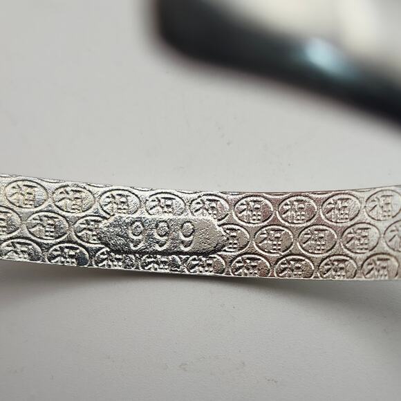 Marked 999 Fine Silver Floral Engraved Adjustable Open Cuff Bangle Bracelet - Picture 3 of 10